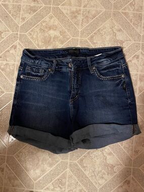 Women's Dark Blue Denim silver brand shorts